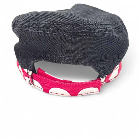 Disney Parks Black Cadet Cap Red Polka Dot Bow Rhinestone Accent Adjustable Hat - Picture 4 of 9